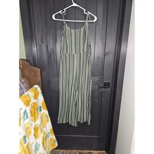 Striped Jumpsuit Wide Leg Tie Strap Sleeveless Casual Green Black